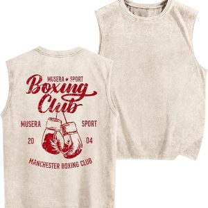 Tank Tops Men Boxing Club Graphic Tank Tops Vintage Sleeveless Cut Off Muscle Shirts Gym Workout Tanks Acid Wash Tee